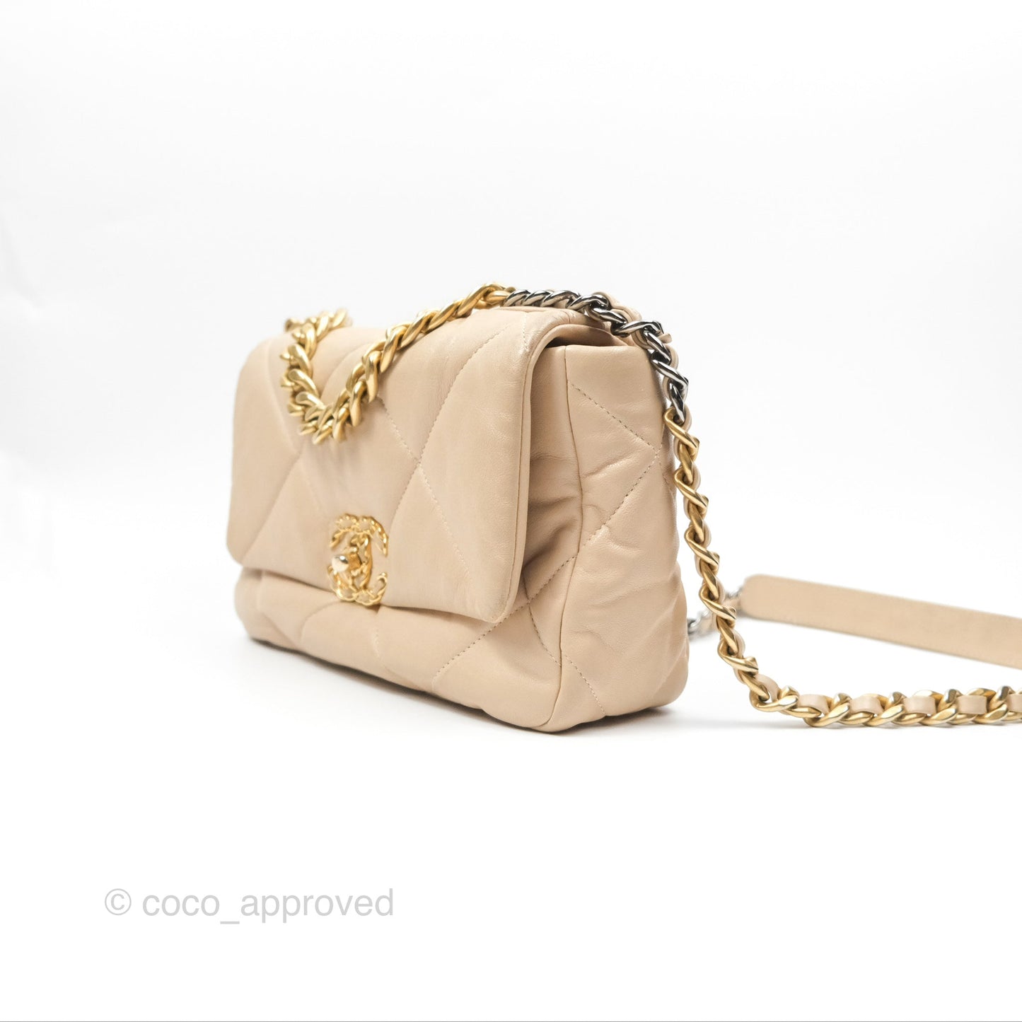 Chanel 19 Small Beige Goatskin Mixed Hardware