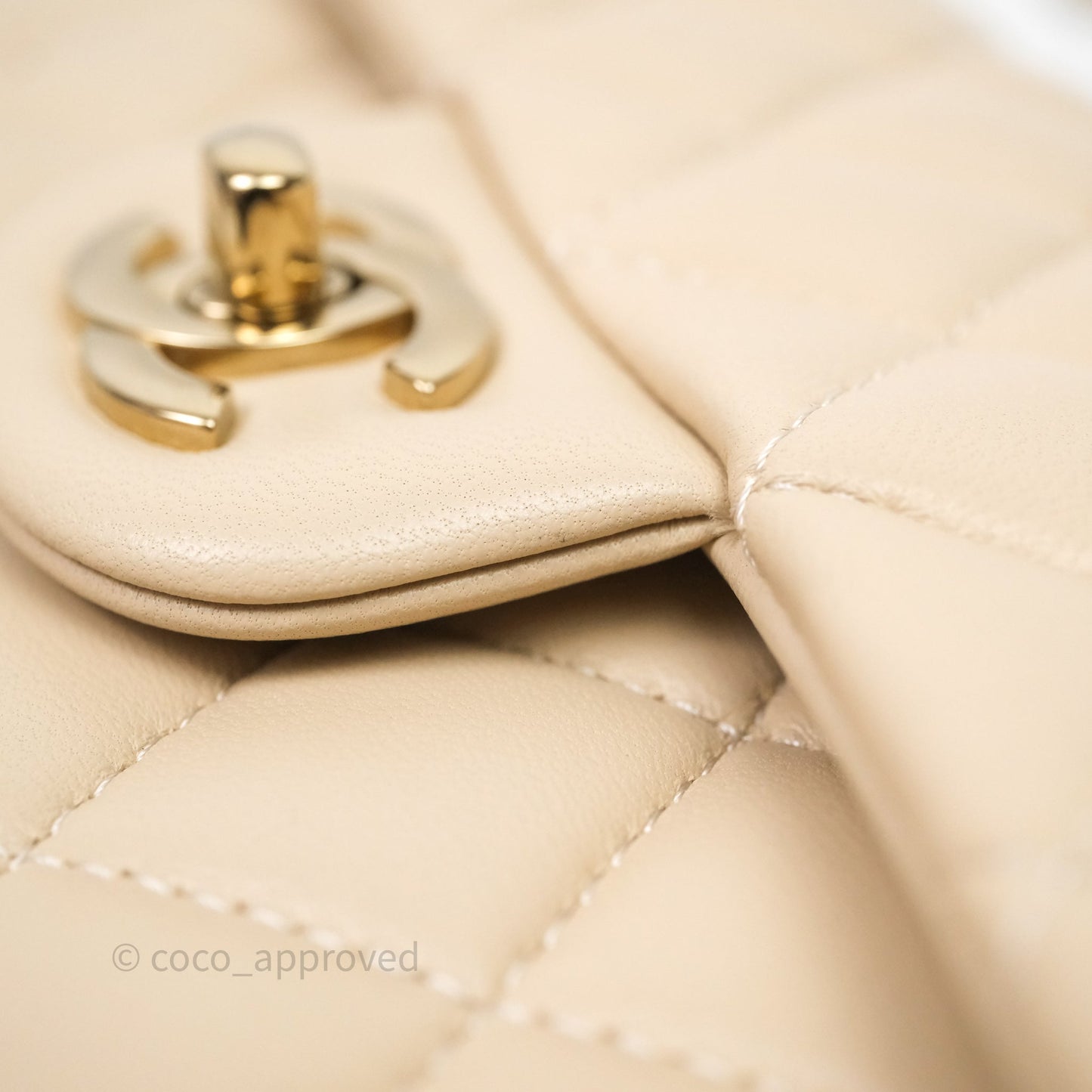 Chanel Top Handle Mini Rectangular Flap Beige Lambskin Shiny Gold Hardware