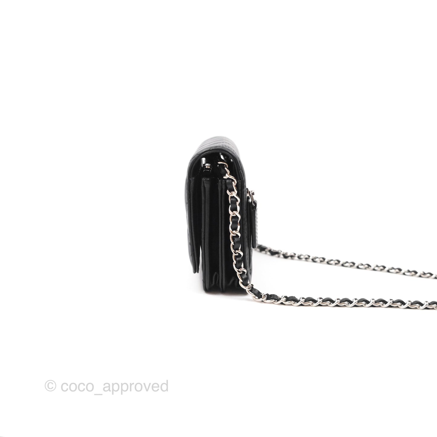 Chanel Quilted Mini Wallet on Chain WOC Black Lambskin Silver Hardware