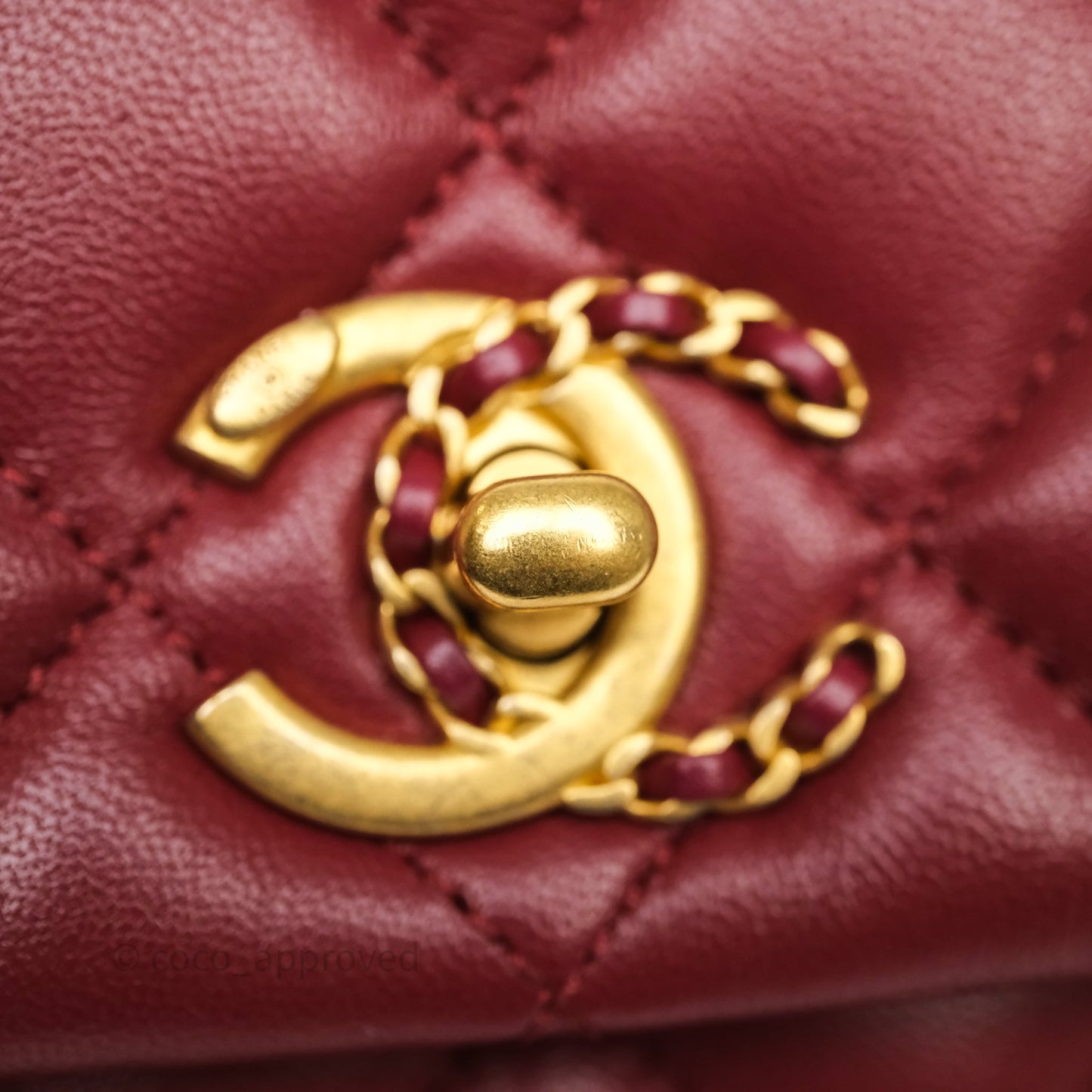 Chanel Quilted Accordion Flap Bag with Button on Chain Burgundy Lambskin Aged Gold Hardware 22A