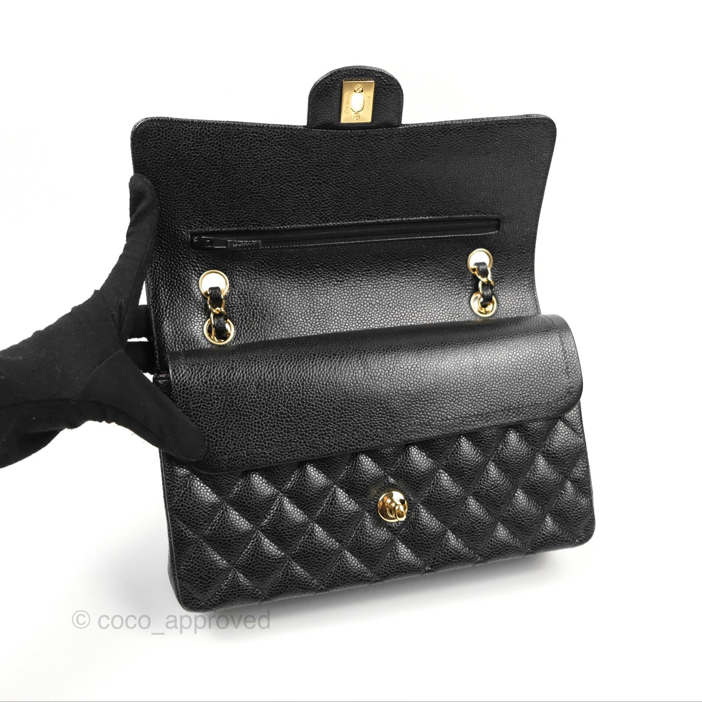 Chanel Classic M/L Medium Flap Quilted Black Caviar Gold Hardware