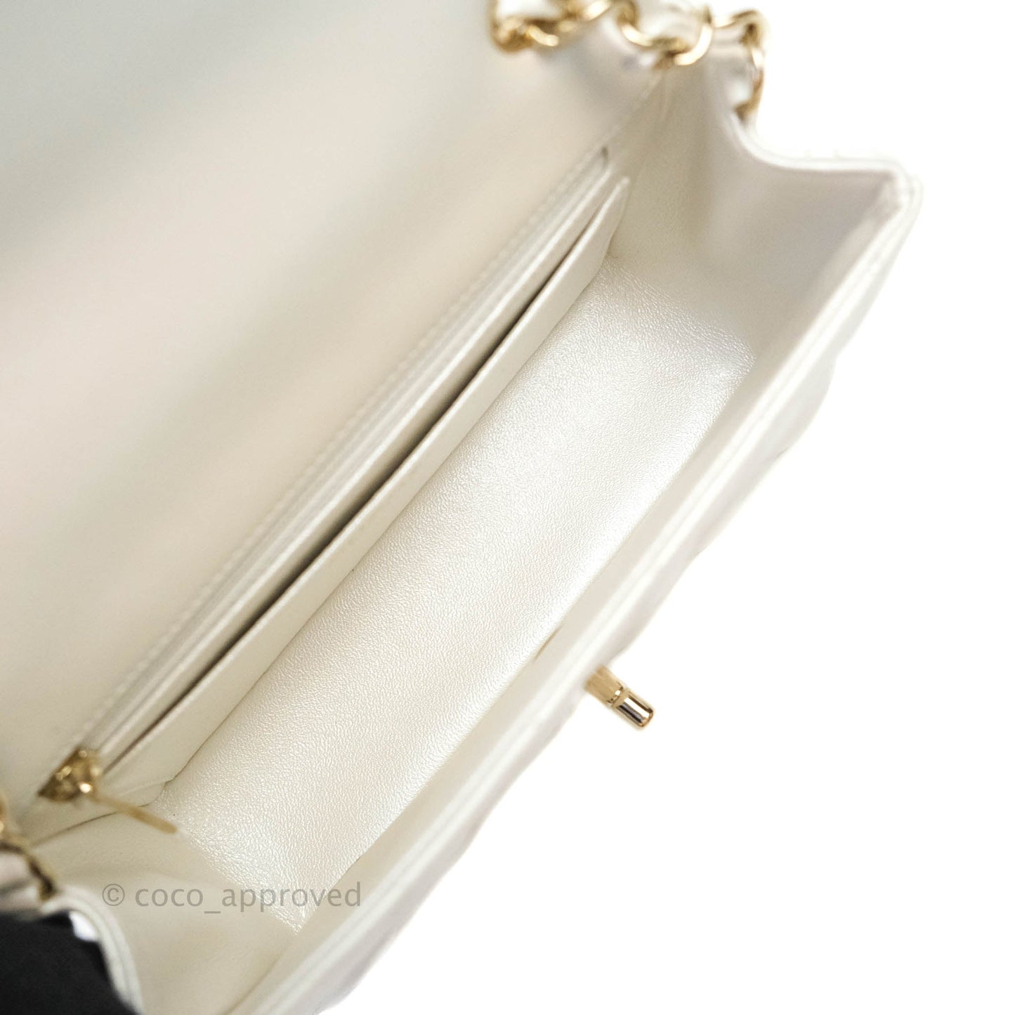 Chanel Quilted Mini Rectangular Iridescent White Lambskin Gold Hardware