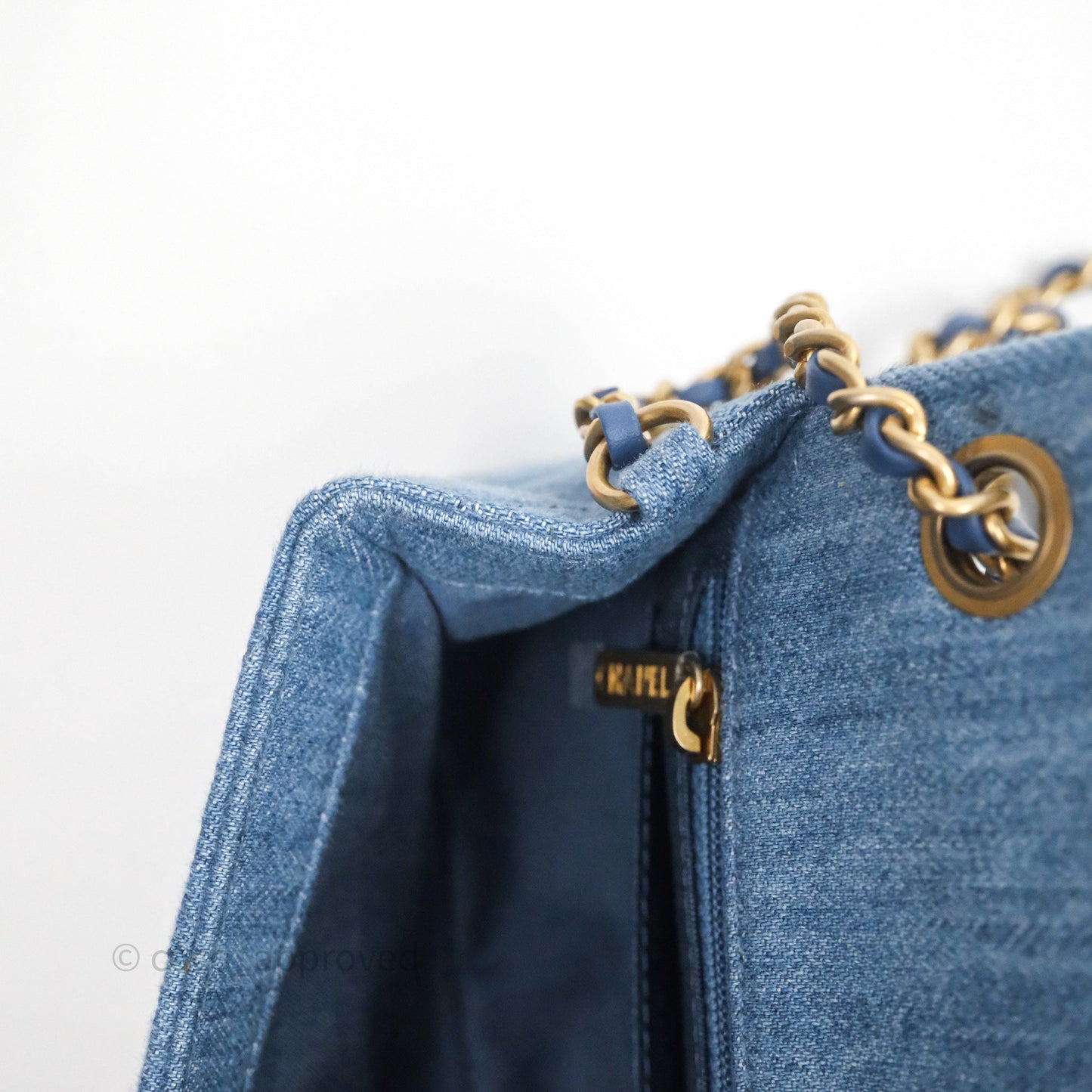Chanel Mini Rectangular Pearl Crush Flap Quilted Denim Aged Gold Hardware