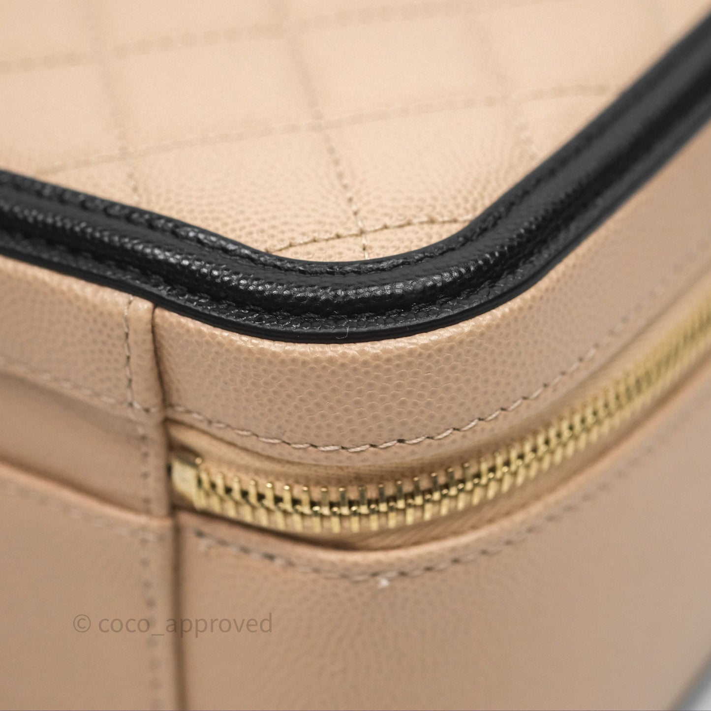 Chanel Quilted Large CC Filigree Vanity Case Beige Black Caviar