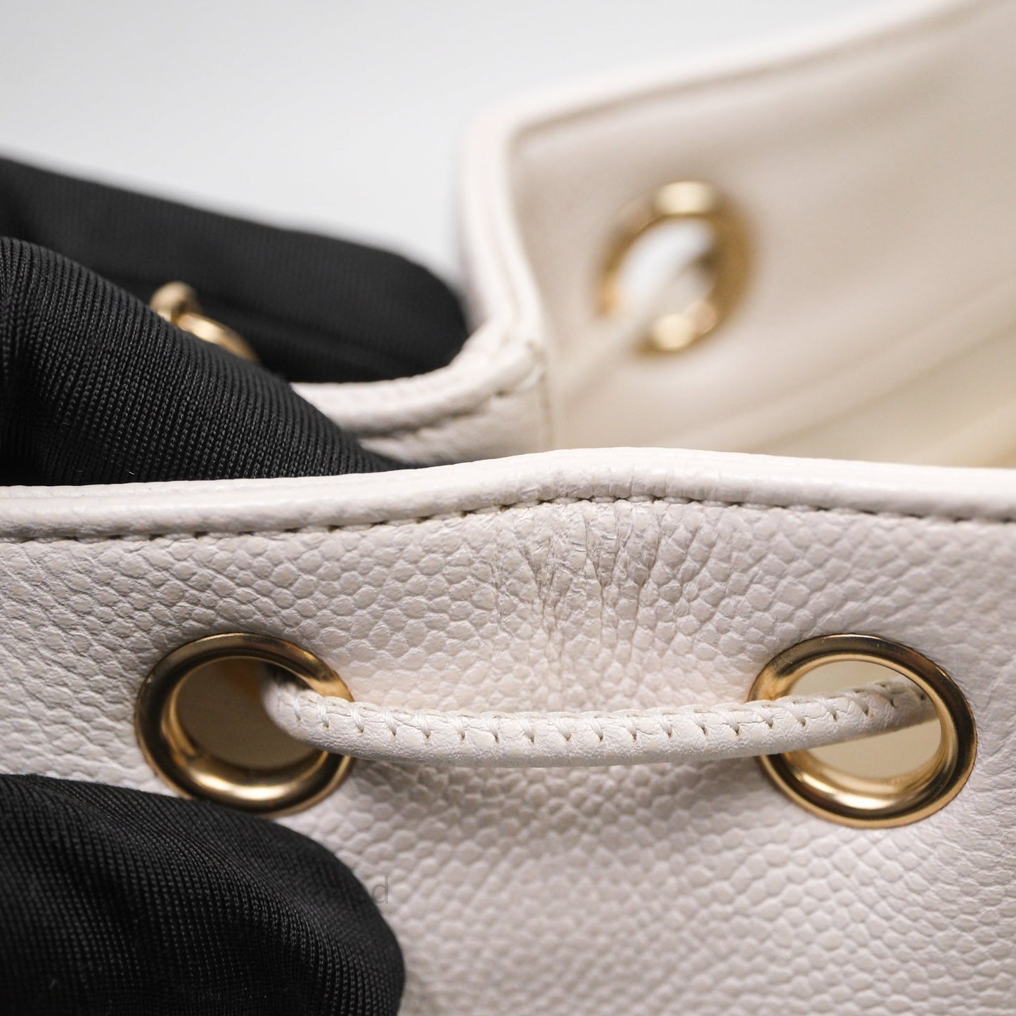 Chanel Business Affinity Drawstring Bucket Bag White Caviar Gold Hardware