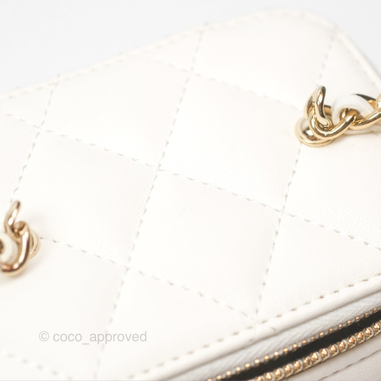 Chanel Mini Ball Crush Vanity With Chain White Lambskin Gold Hardware