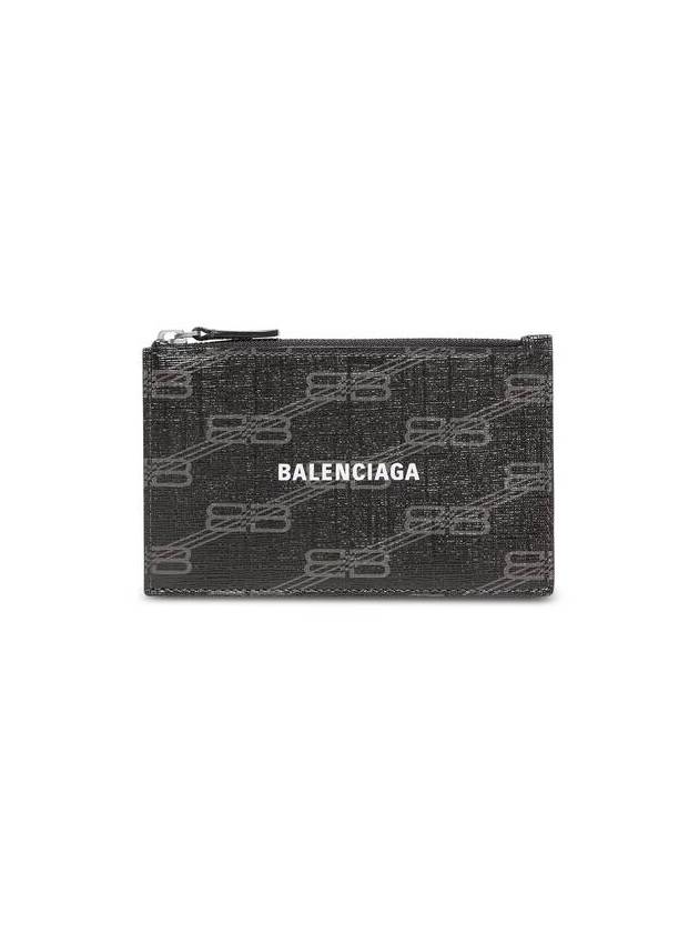 Luxury Balenciaga BB Monogram Coated Canvas Coin Card Wallet Black