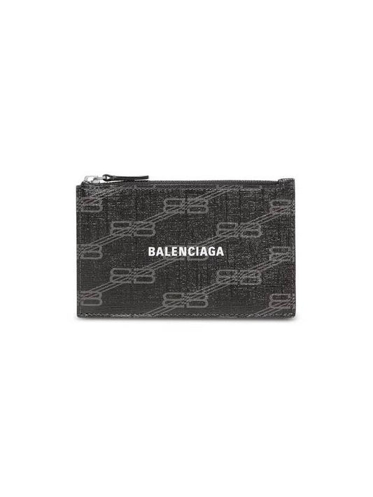 Luxury Balenciaga BB Monogram Coated Canvas Coin Card Wallet Black