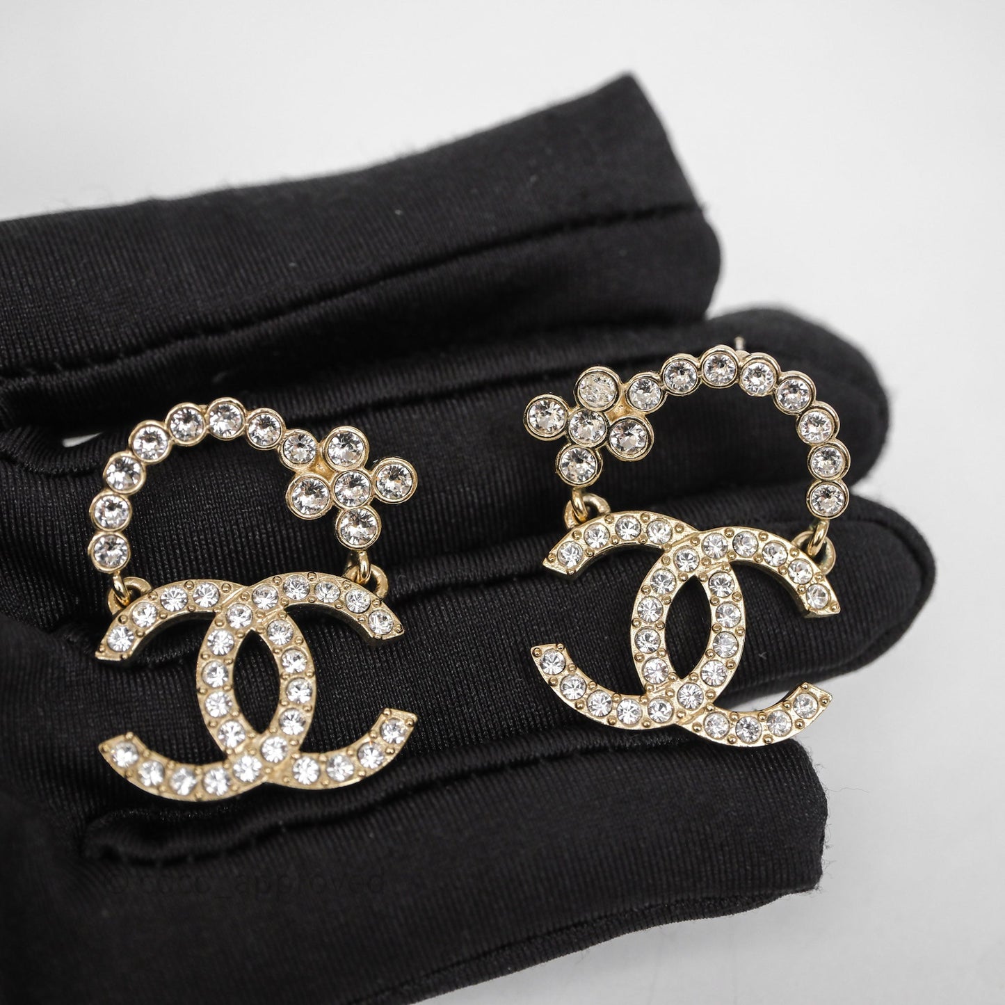 Chanel Crystal CC Floral Earrings Gold Tone 23A