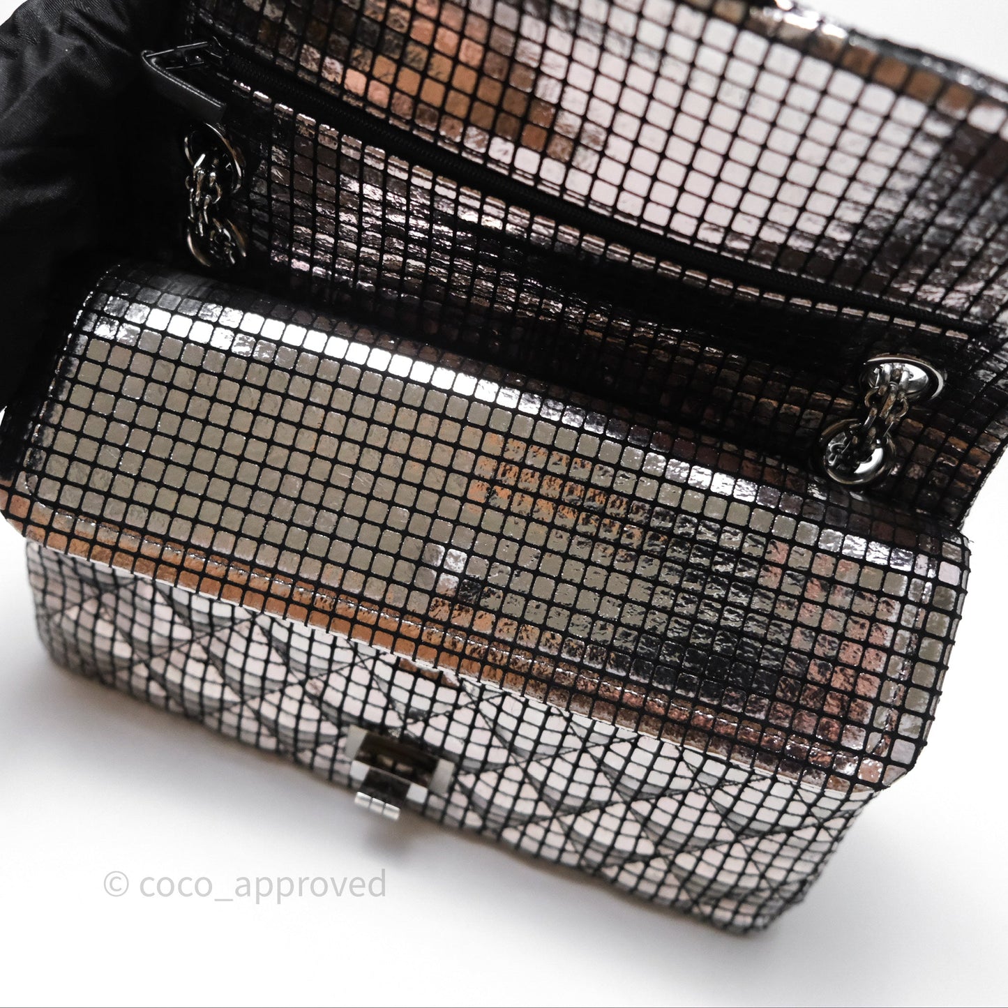 Chanel Mirror Reissue 2.55 Quilted Silver Suede Calfskin Gun Metal Hardware