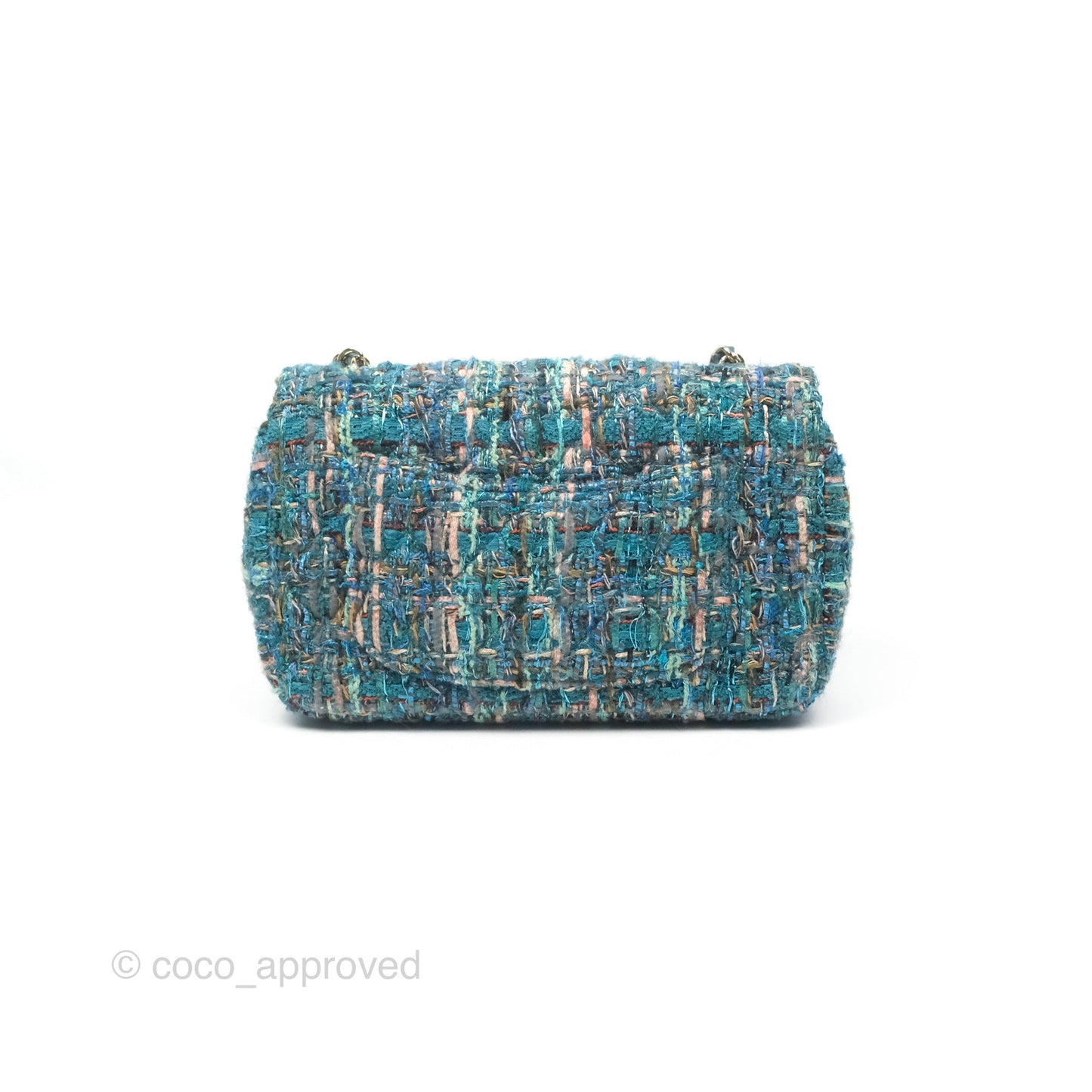 Chanel Mini Rectangular Flap Teal Tweed Gold Hardware