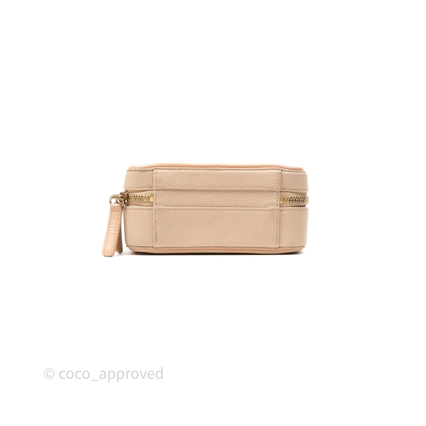 Chanel Quilted Small CC Filigree Vanity Case Beige Caviar Gold Hardware