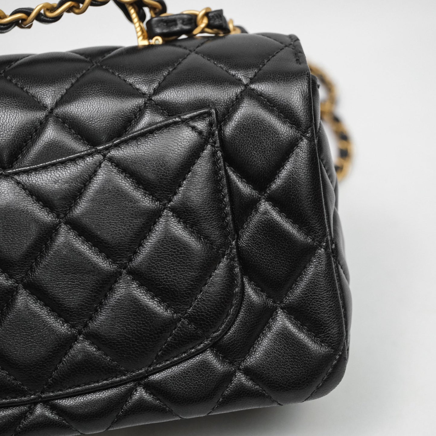 Chanel Top Handle Mini Rectangular Flap Bag Black Lambskin Aged Gold Hardware
