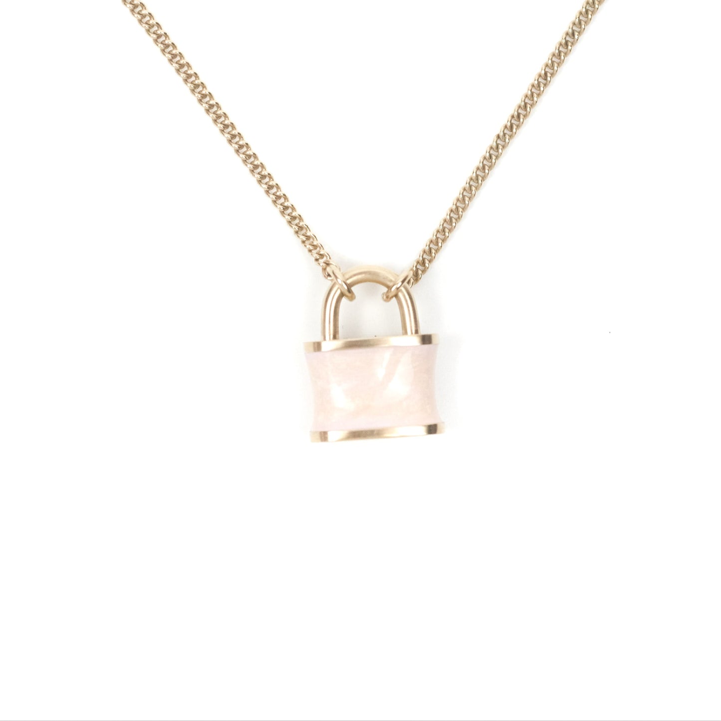 Chanel Small Padlock Pink Necklace Gold Tone 18P