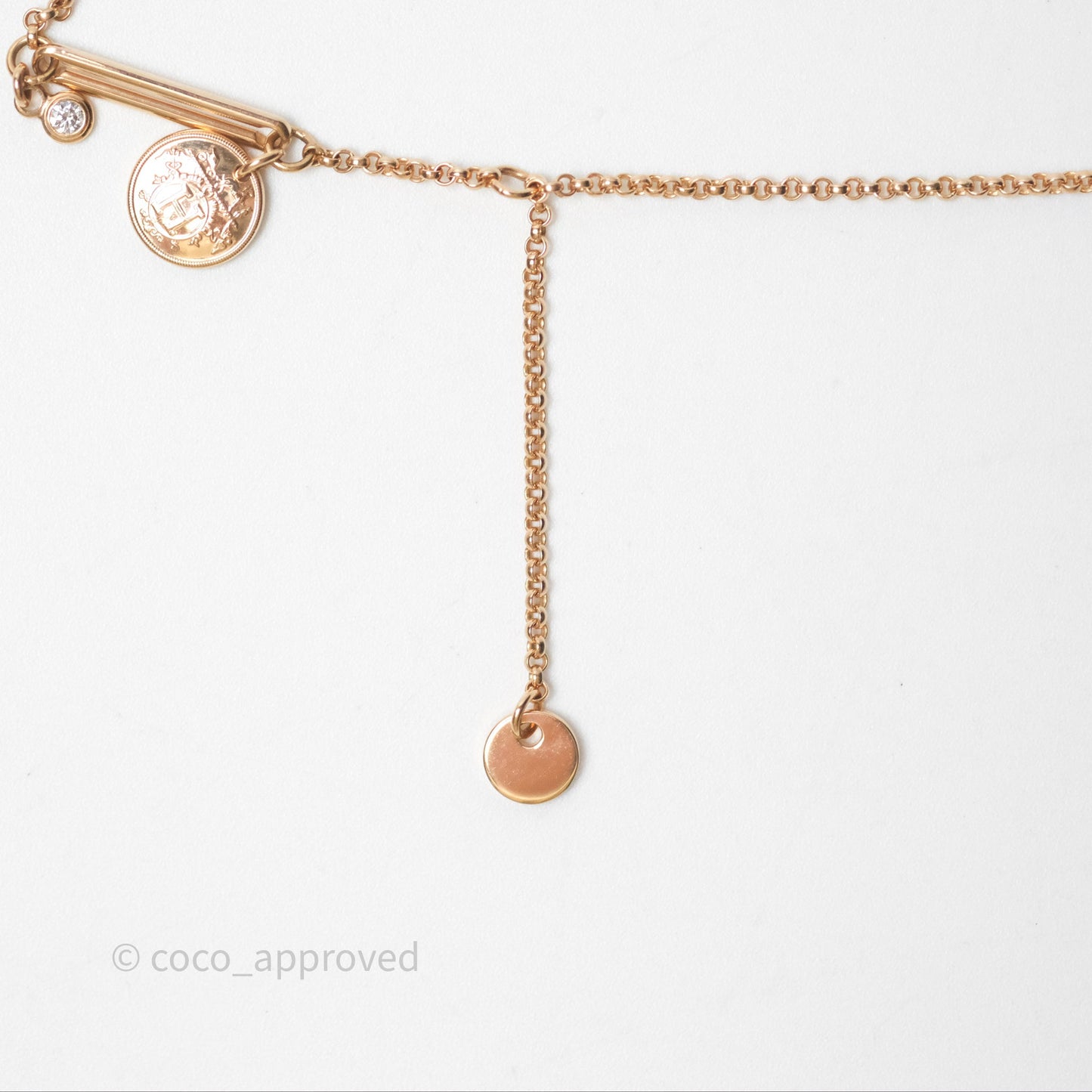 Hermes Ex-Libris Pendant Necklace PM Diamond Rose Gold Hardware