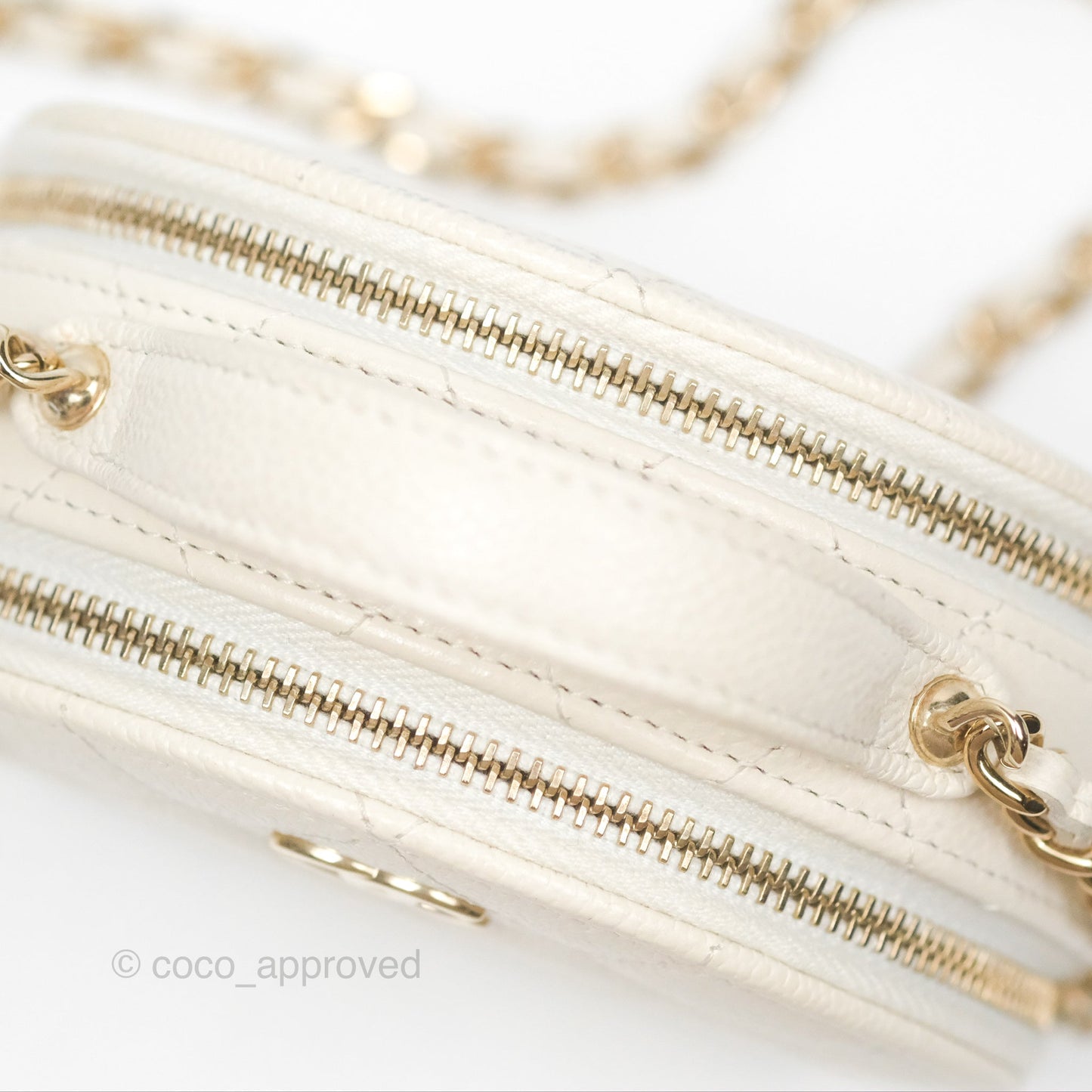 Chanel Mini Round Vanity Bag Handle With Care Ivory Caviar