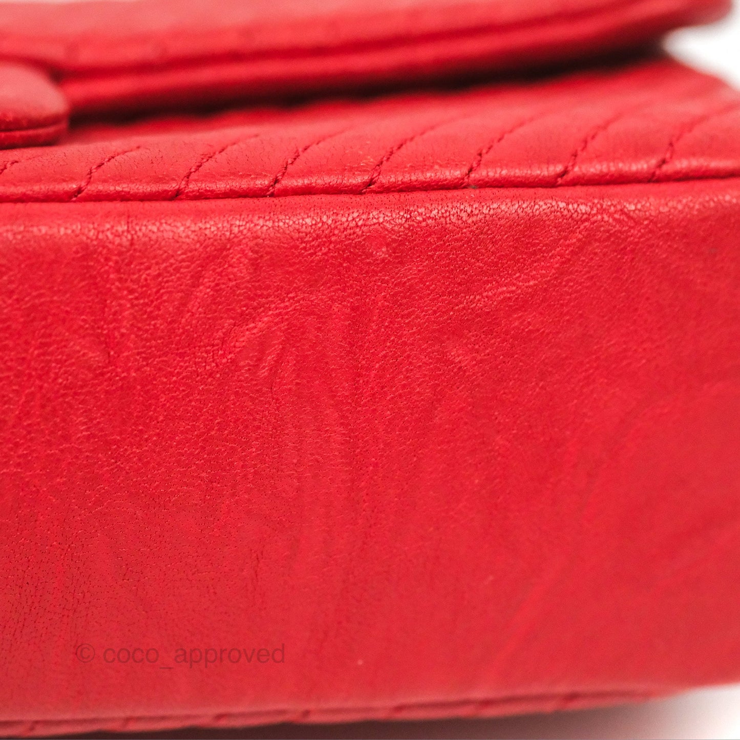 Chanel Small Chevron Surpique Flap Red Calfskin Aged Gold Hardware