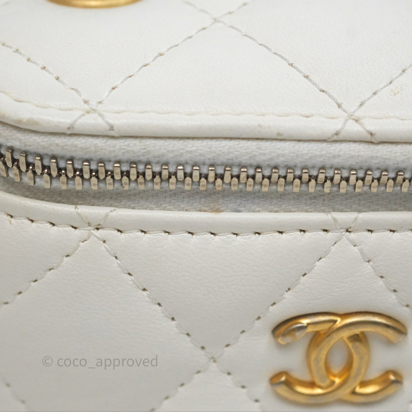 Chanel Mini Pearl Crush Vanity With Chain Ivory White Aged Gold Hardware