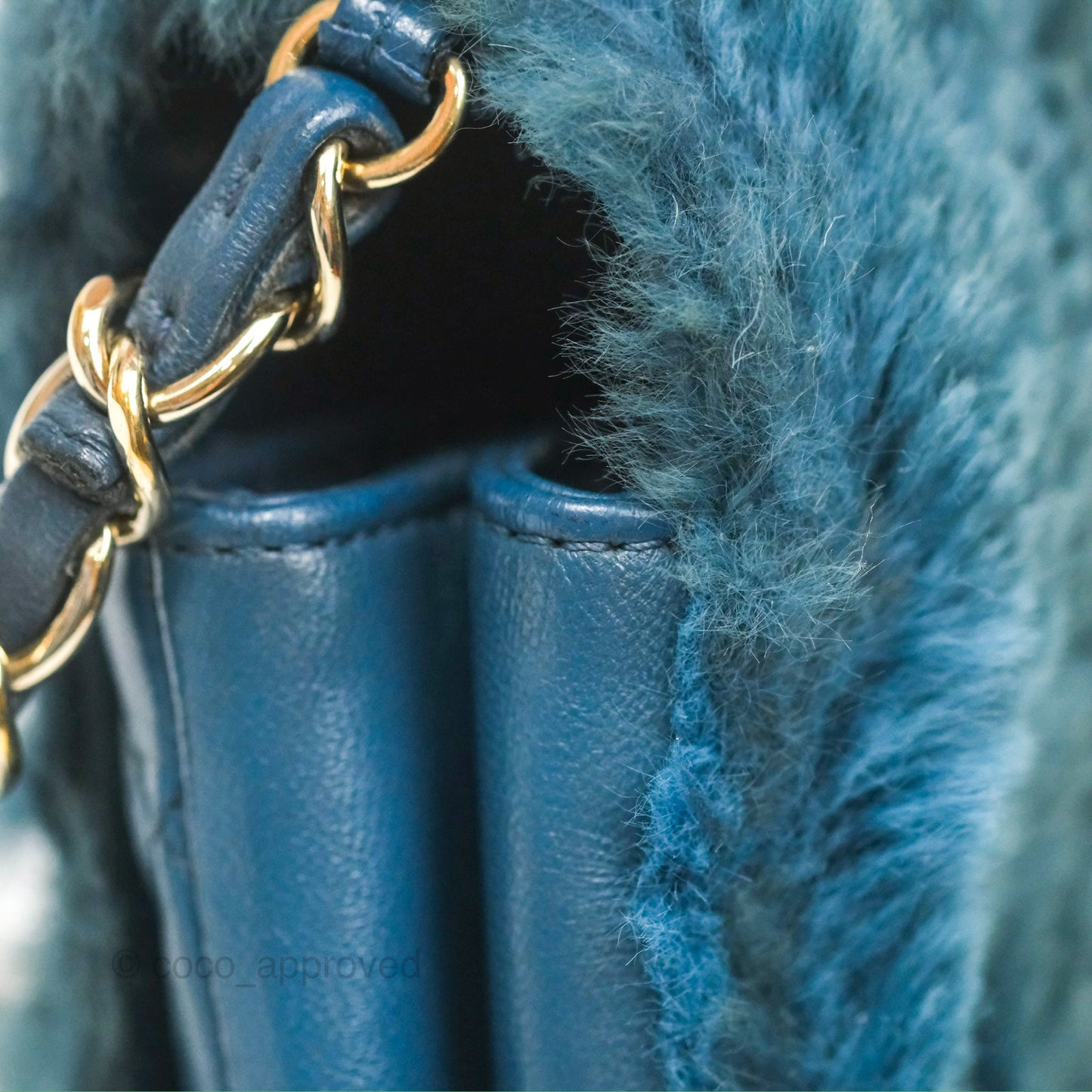 Chanel Top Handle Bag Green Blue Orylag Fur 17A