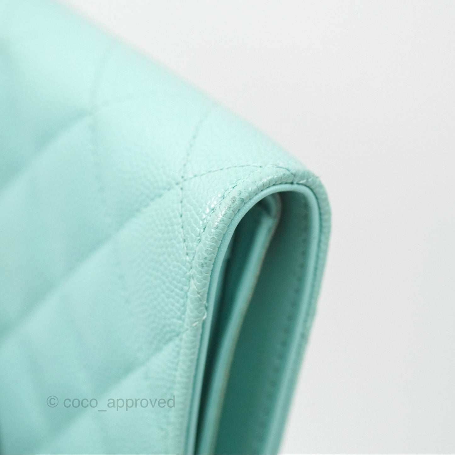 Chanel Classic Quilted Long Wallet Tiffany Blue Caviar Gold Hardware