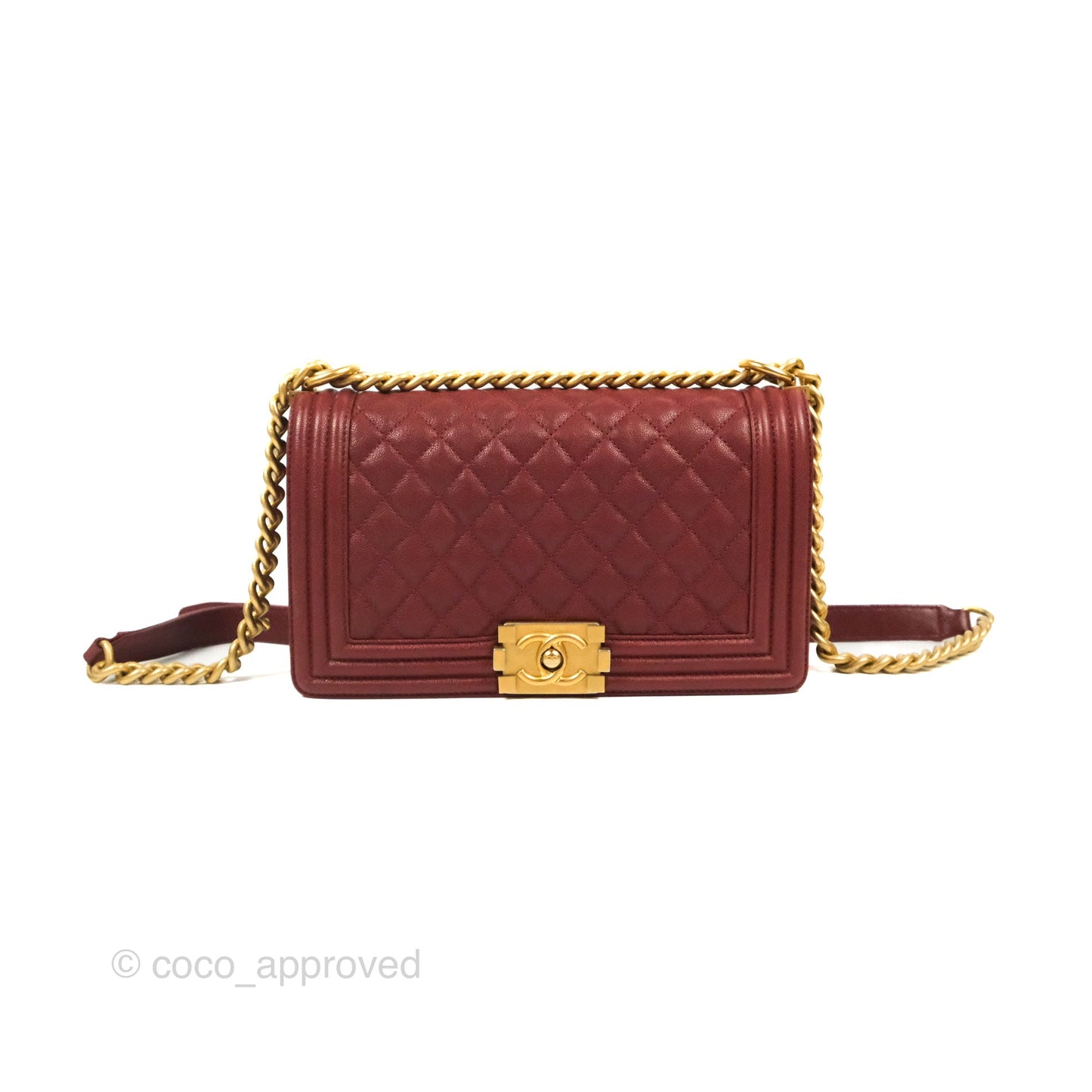 Chanel Quilted Medium Boy Burgundy Caviar Aged Gold Hardware