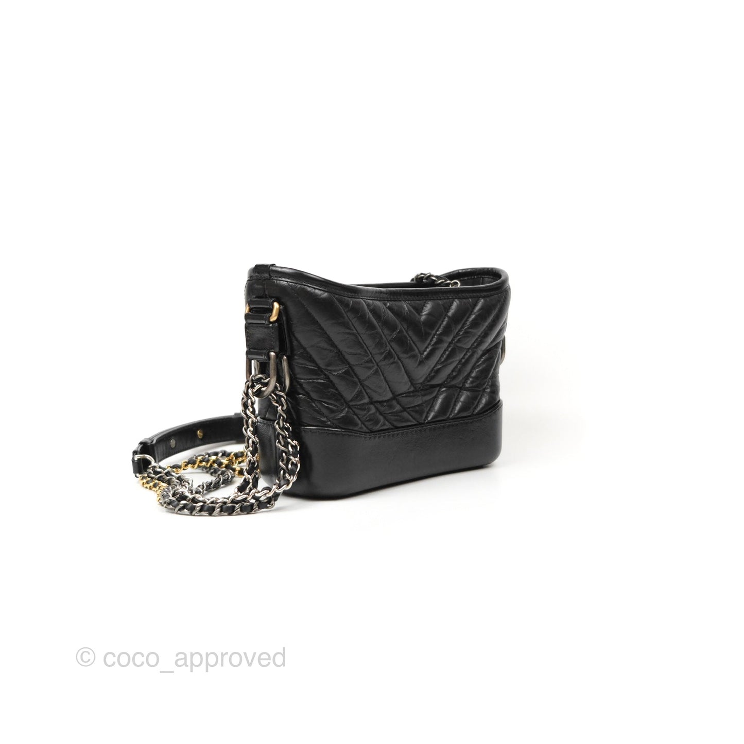 Chanel Chevron Small Gabrielle Hobo Black Aged Calfskin Mixed Hardware