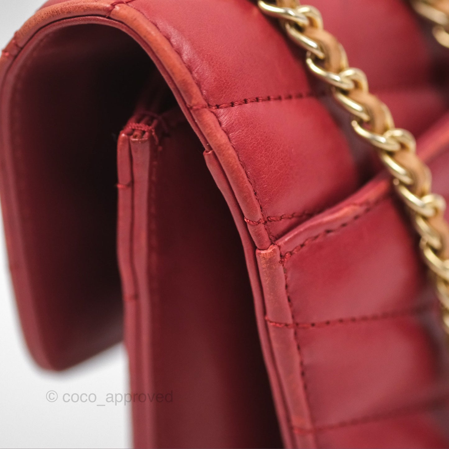 Chanel Chevron Shoulder Bag Red Calfskin Aged Gold Hardware