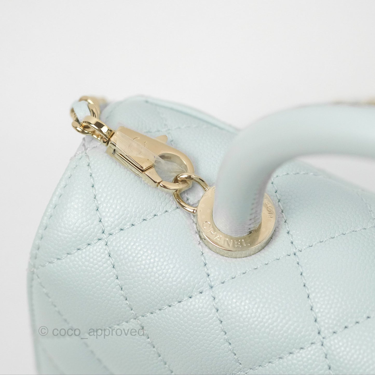 Chanel Small Coco Handle Quilted Light Baby Blue Caviar Gold Hardware