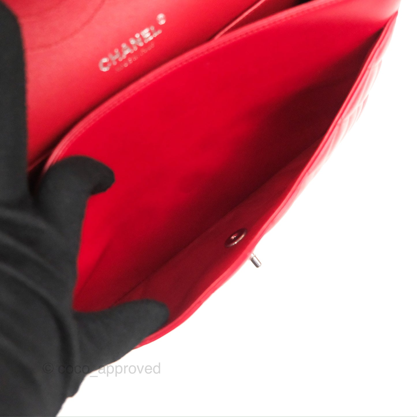 Chanel Jumbo Double Flap Red Lambskin Silver Hardware⁣⁣