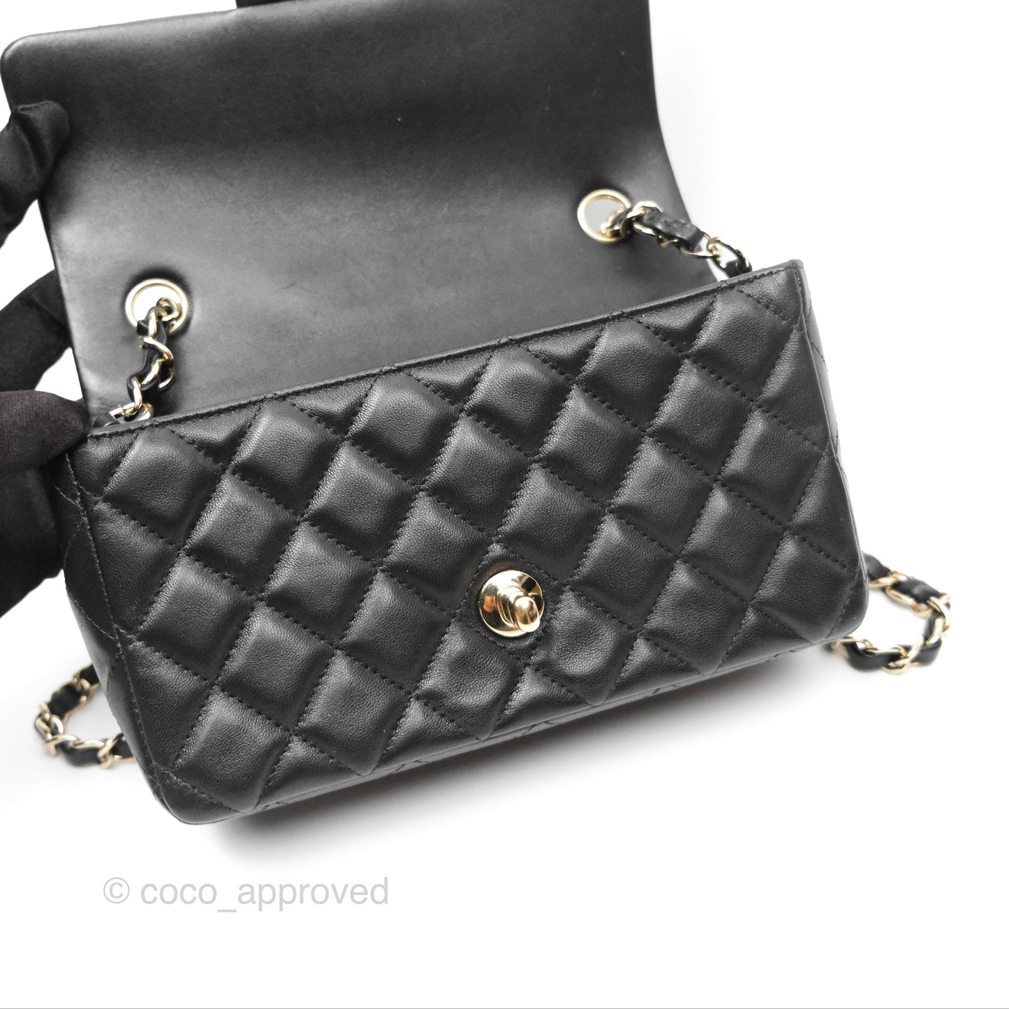 Chanel Mini Rectangular Quilted Black Lambskin Gold Hardware