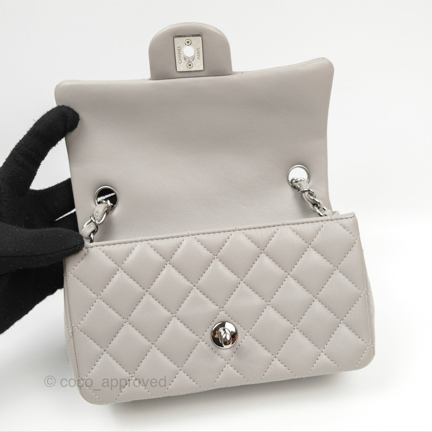 Chanel Quilted Mini Rectangular Grey Lambskin Silver Hardware