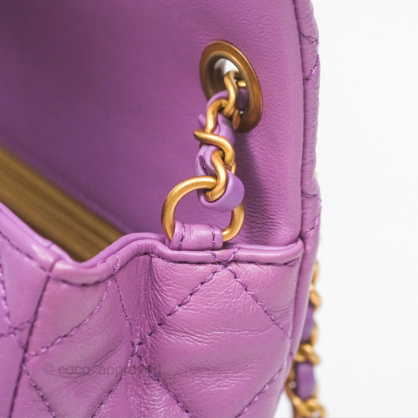 Chanel Mini Rectangular Pearl Crush Quilted Purple Lambskin Aged Gold Hardware