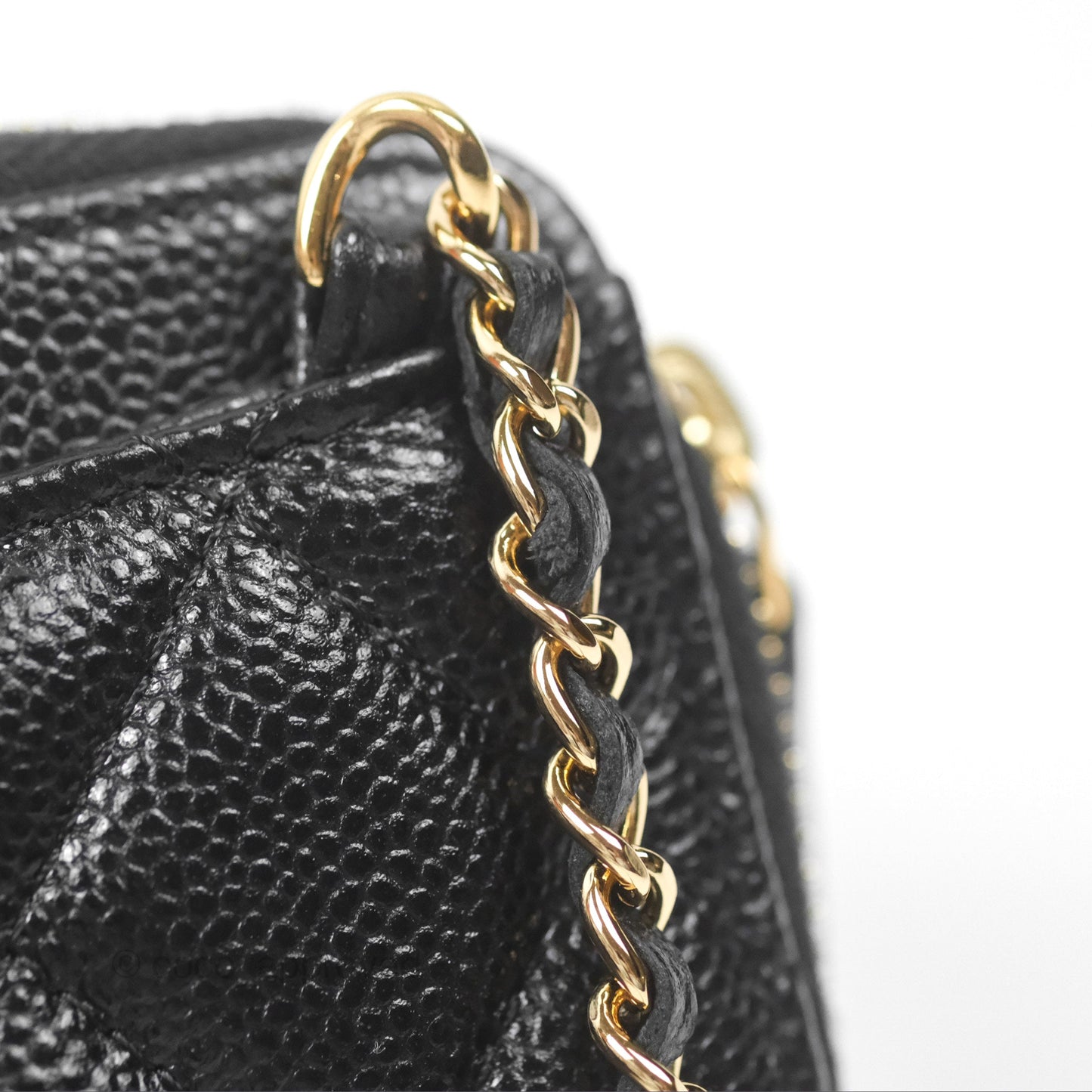 Chanel Miss Coco Quilted Zip Card Holder on Chain Black Caviar Gold Hardware