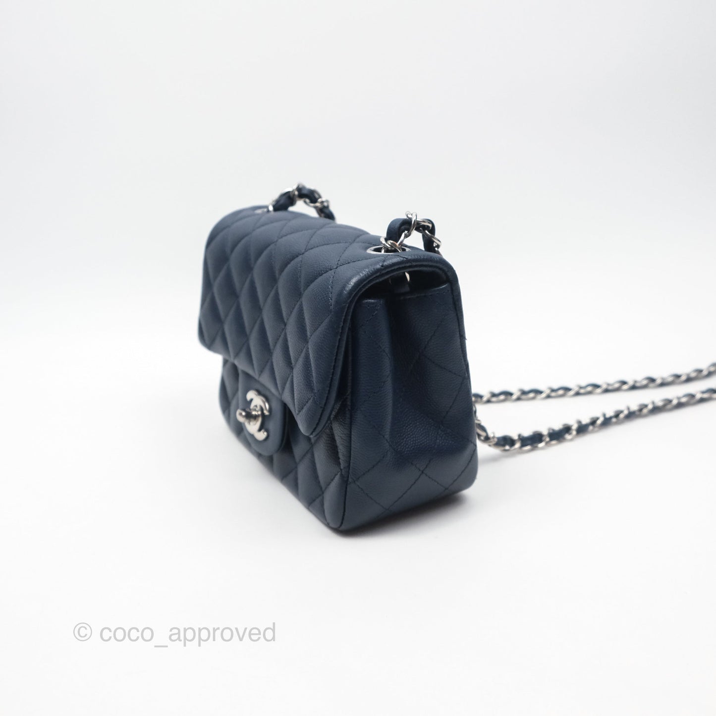 Chanel Mini Square Flap Quilted Navy Caviar Silver Hardware