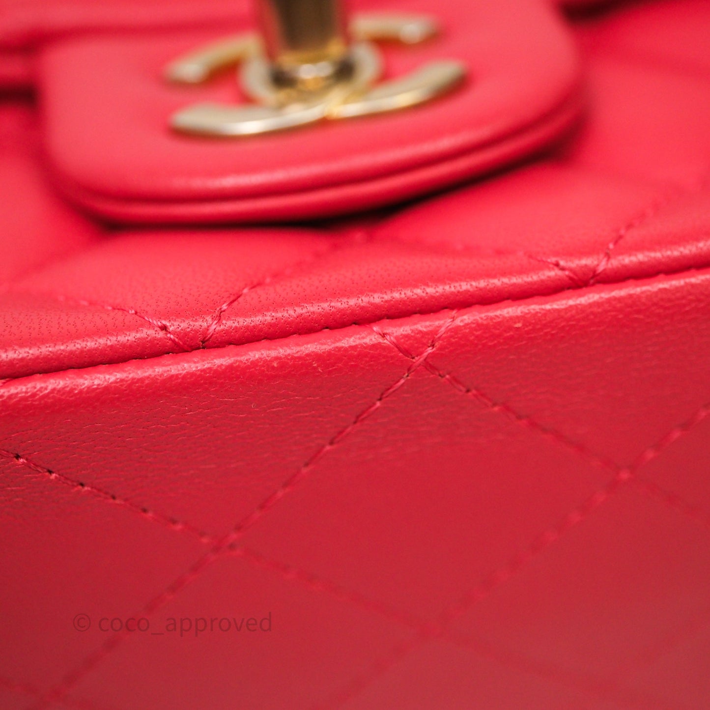 Chanel Mini Square Quilted Red Lambskin Aged Gold Hardware