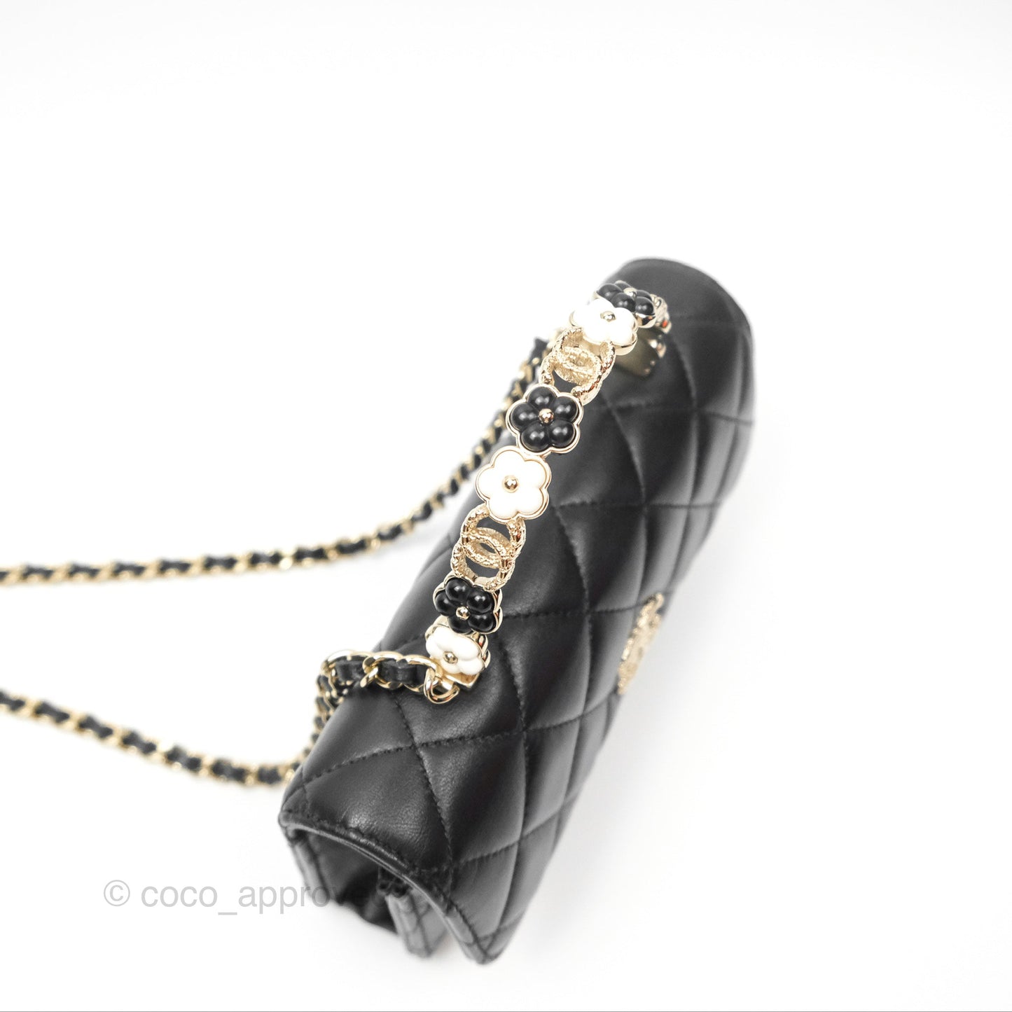 Chanel Camellia Handle Mini WOC Phone Holder with Chain Black Lambskin 23K