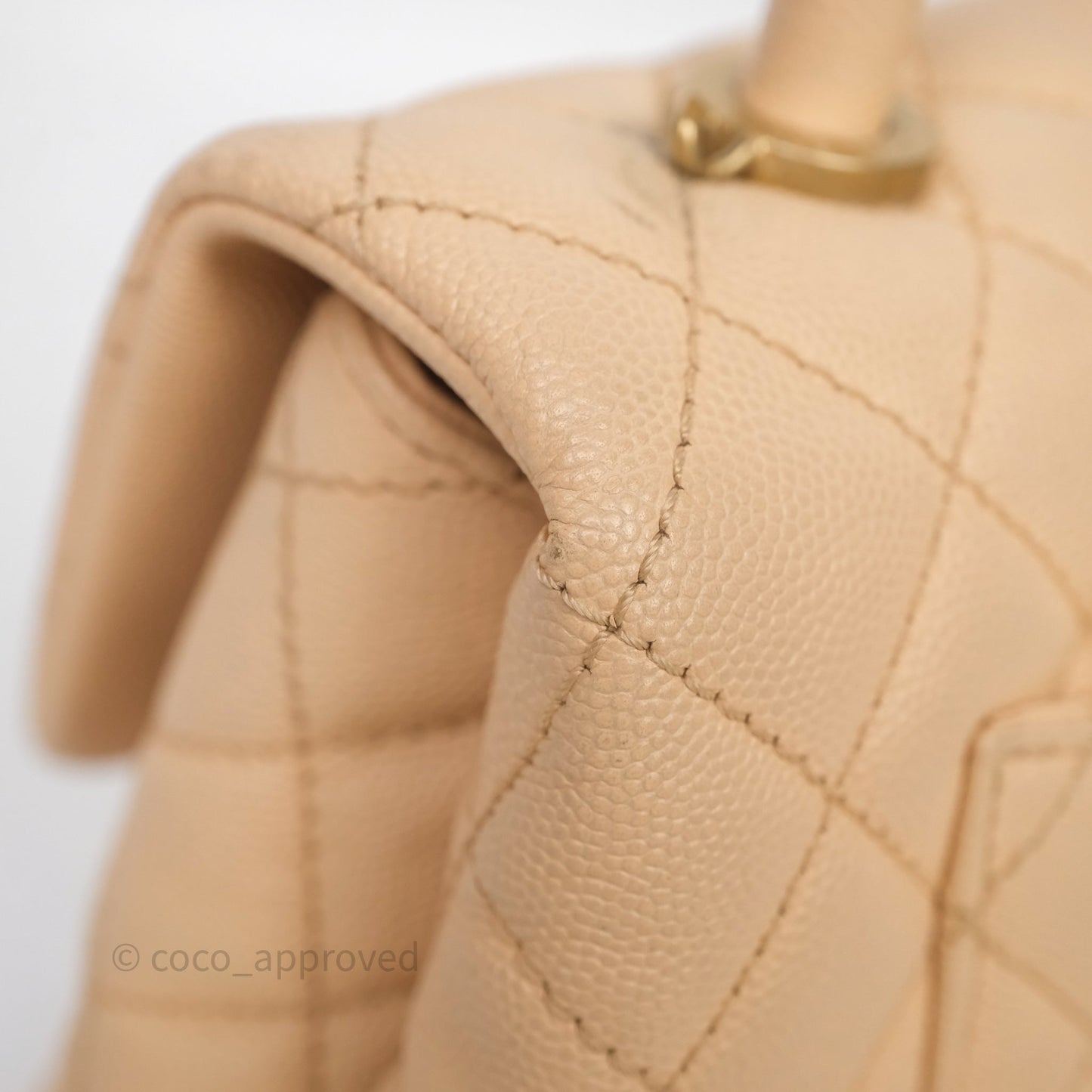 Chanel Small Coco Handle Quilted Beige Caviar Aged Gold Hardware