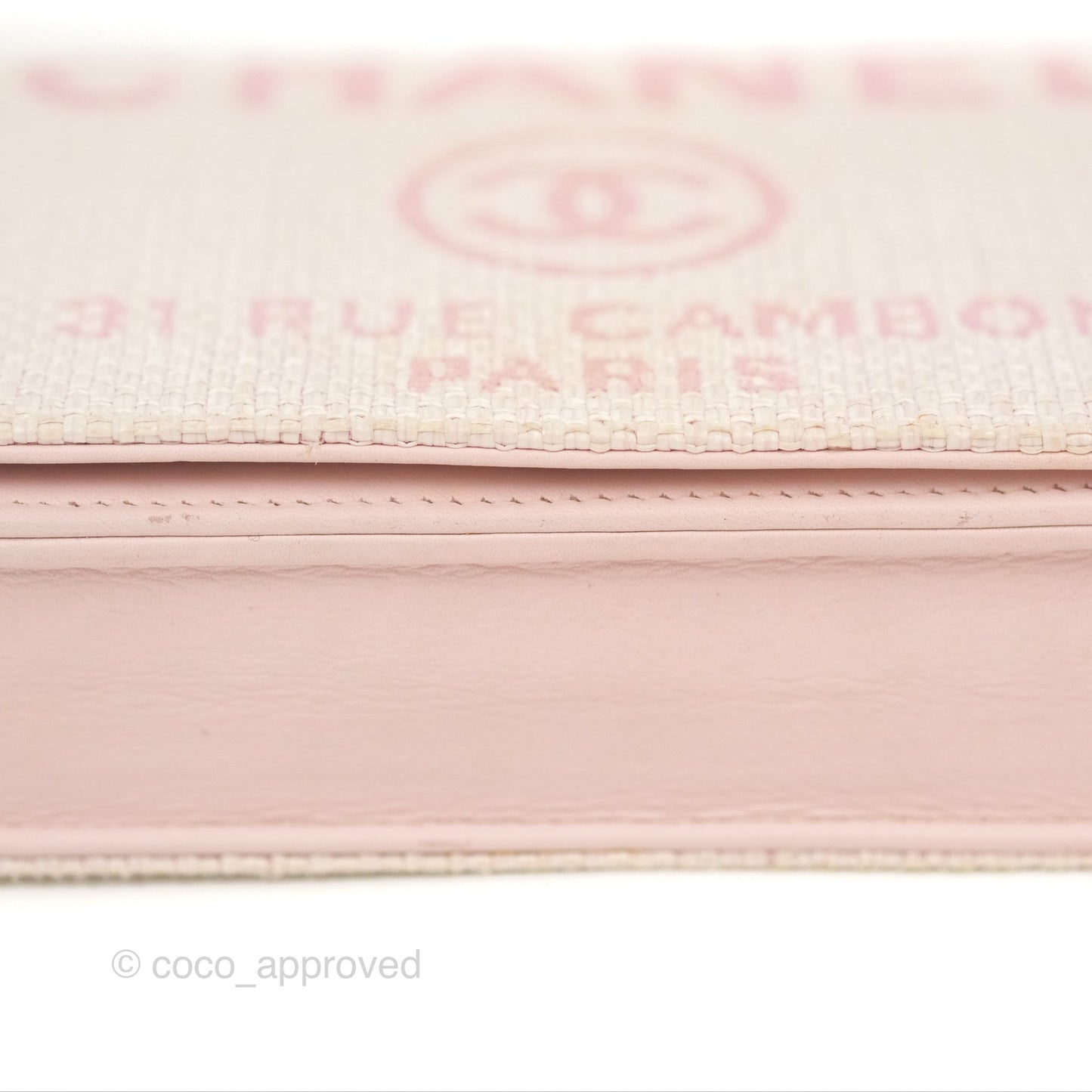 Chanel Deauville Wallet On Chain WOC Pink Canvas Silver Hardware