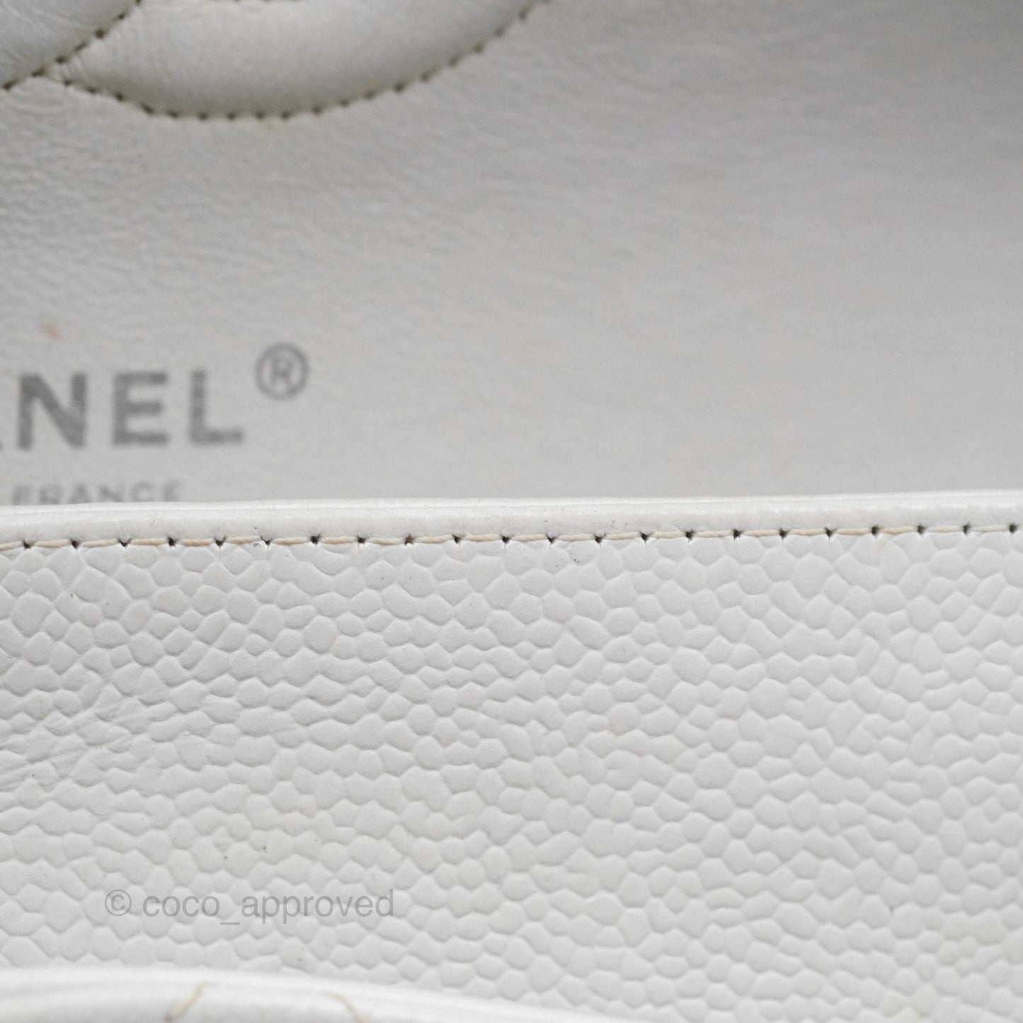 Chanel Classic M/L Medium Double Flap White Caviar Silver Hardware