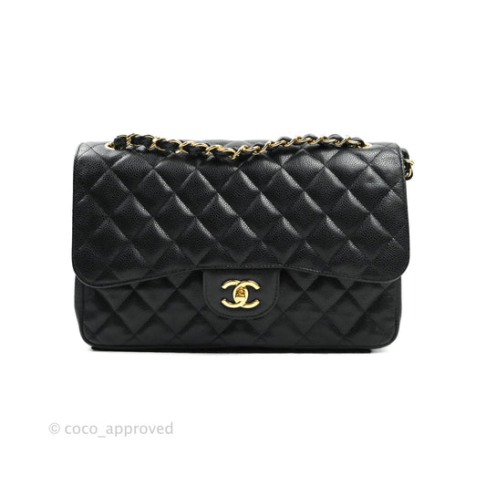 Chanel Jumbo Double Flap Black Caviar Gold Hardware⁣⁣