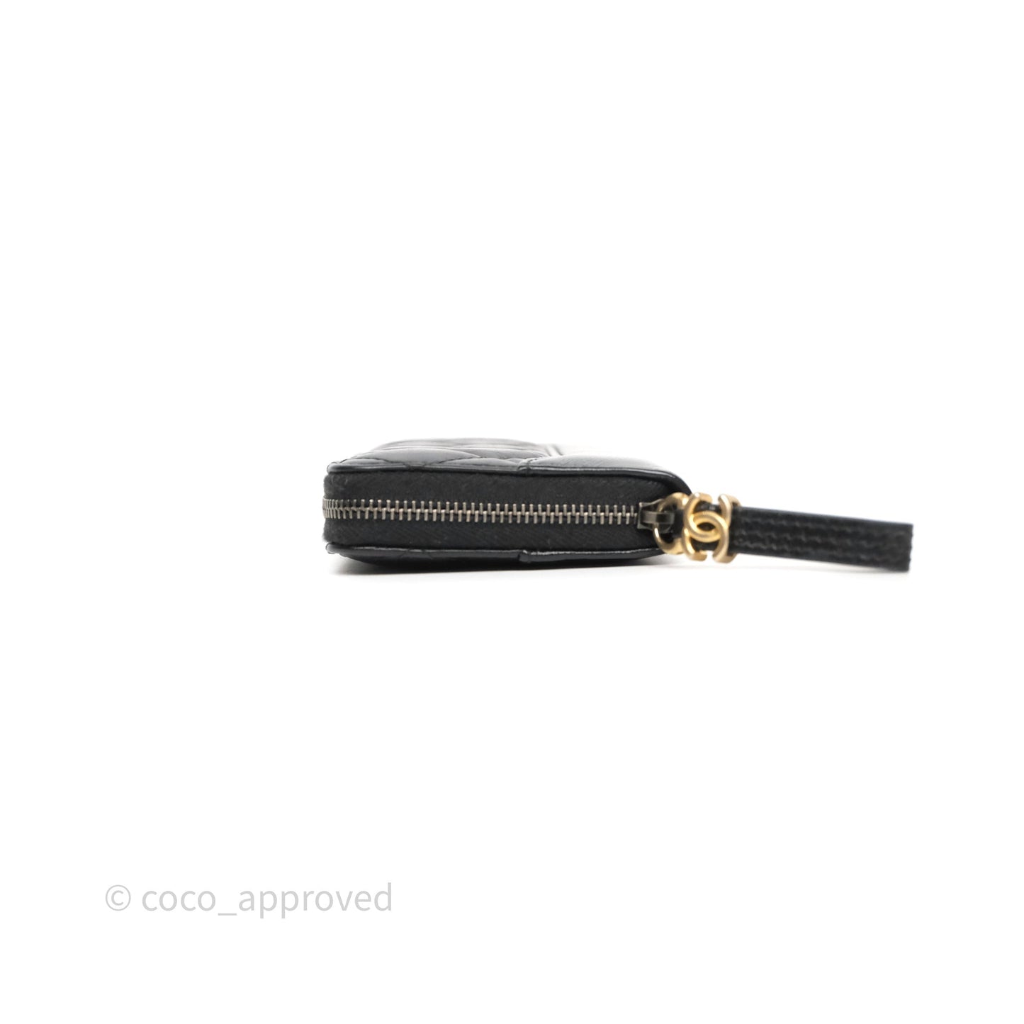 Chanel Quilted Gabrielle Zip Long Wallet Black Aged Gold Hardware