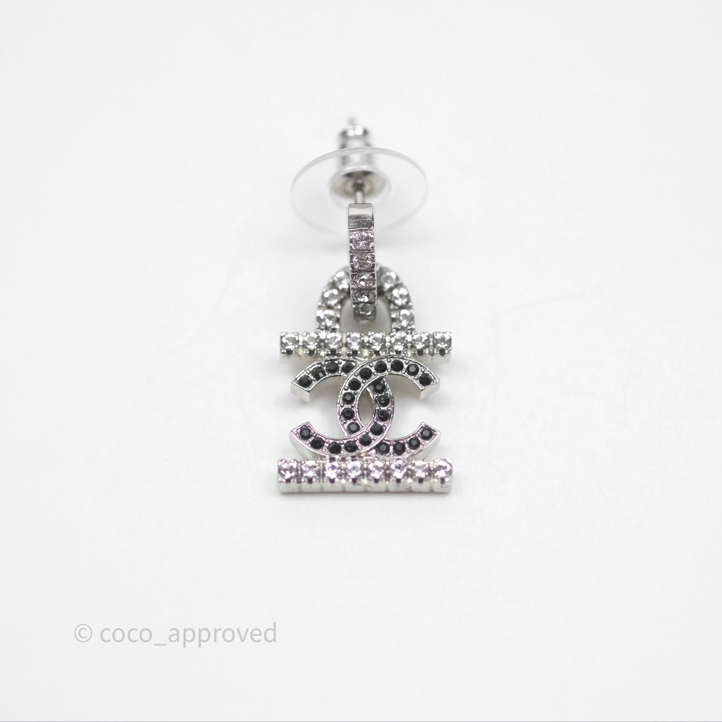 Chanel Crystal 19 CC Lock Earrings Silver Tone 22A