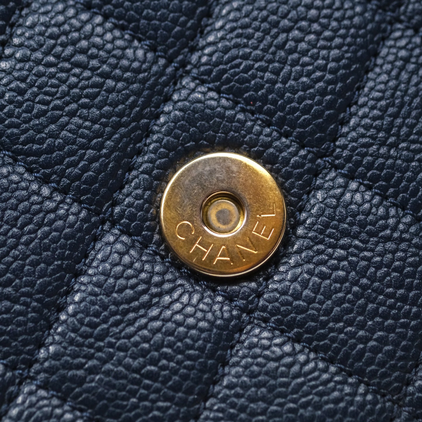 Chanel Small CC Filigree Flap Quilted Navy Black Caviar Aged Gold Hardware
