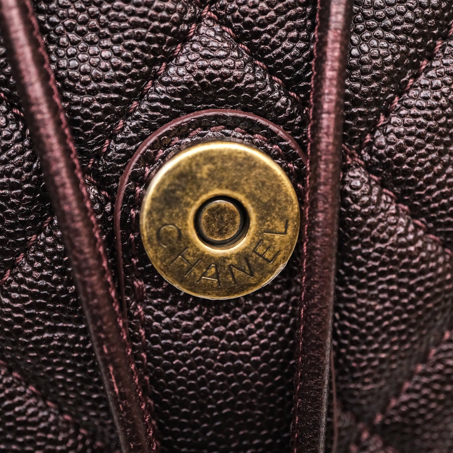 Chanel Quilted Filigree Backpack Iridescent Burgundy Caviar Aged Gold Hardware