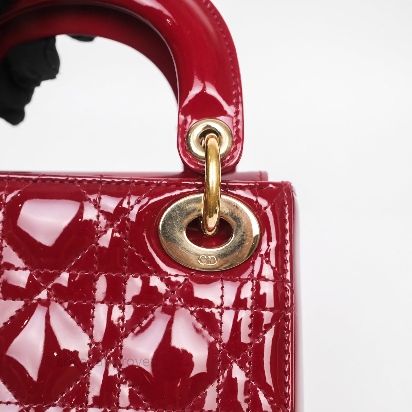 Christian Dior Mini Lady Dior Bag Red Patent Gold Hardware