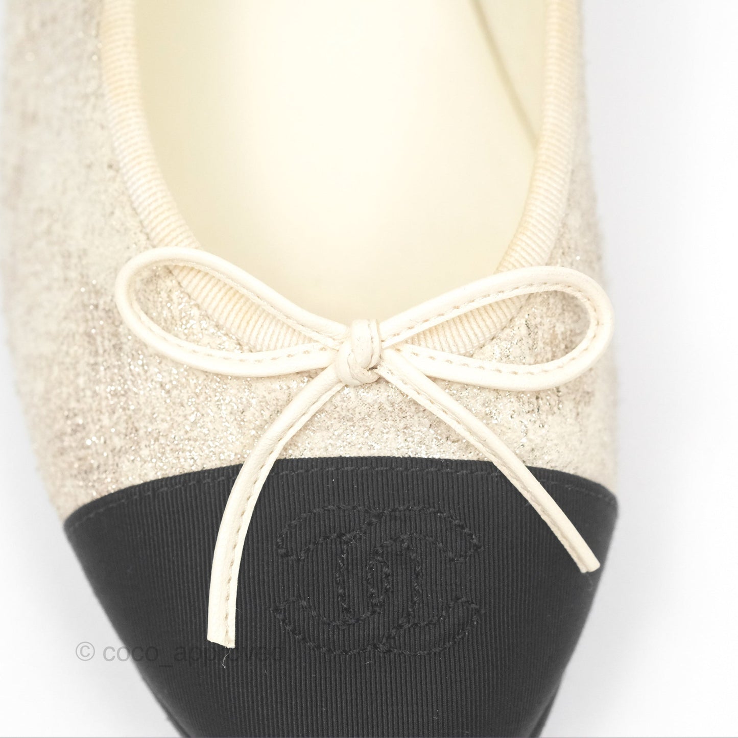 Chanel Ballerina Flats Glitter Ivory Black Size 39