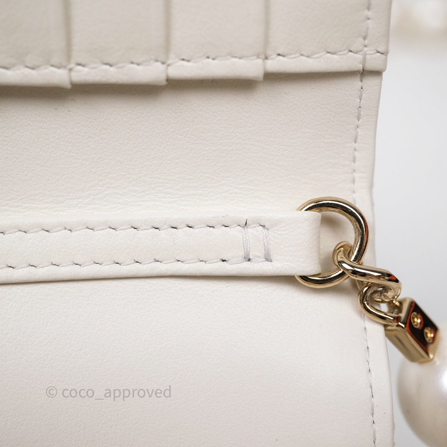 Chanel Mini Wallet On Large Pearl Chain WOC Quilted White Lambskin Gold Hardware