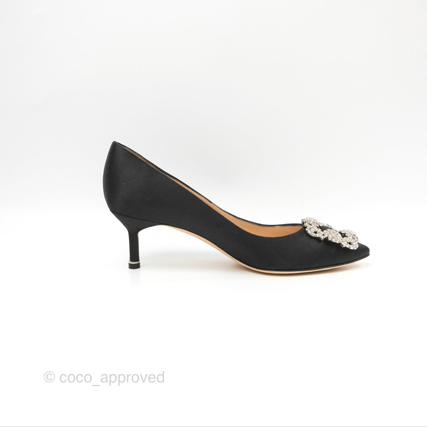 Manolo Blahnik Black Satin Hangisi Jewel Buckle Pumps Size 36.5