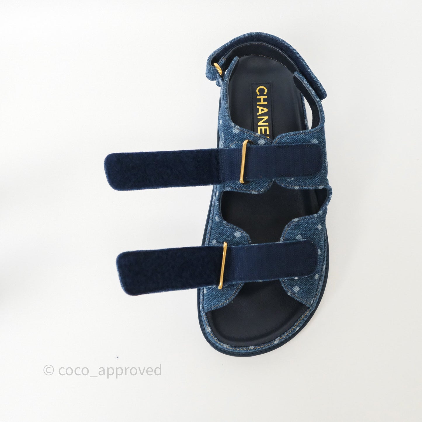 Chanel CC Dots Dad Sandals Denim Blue 23P Size 38