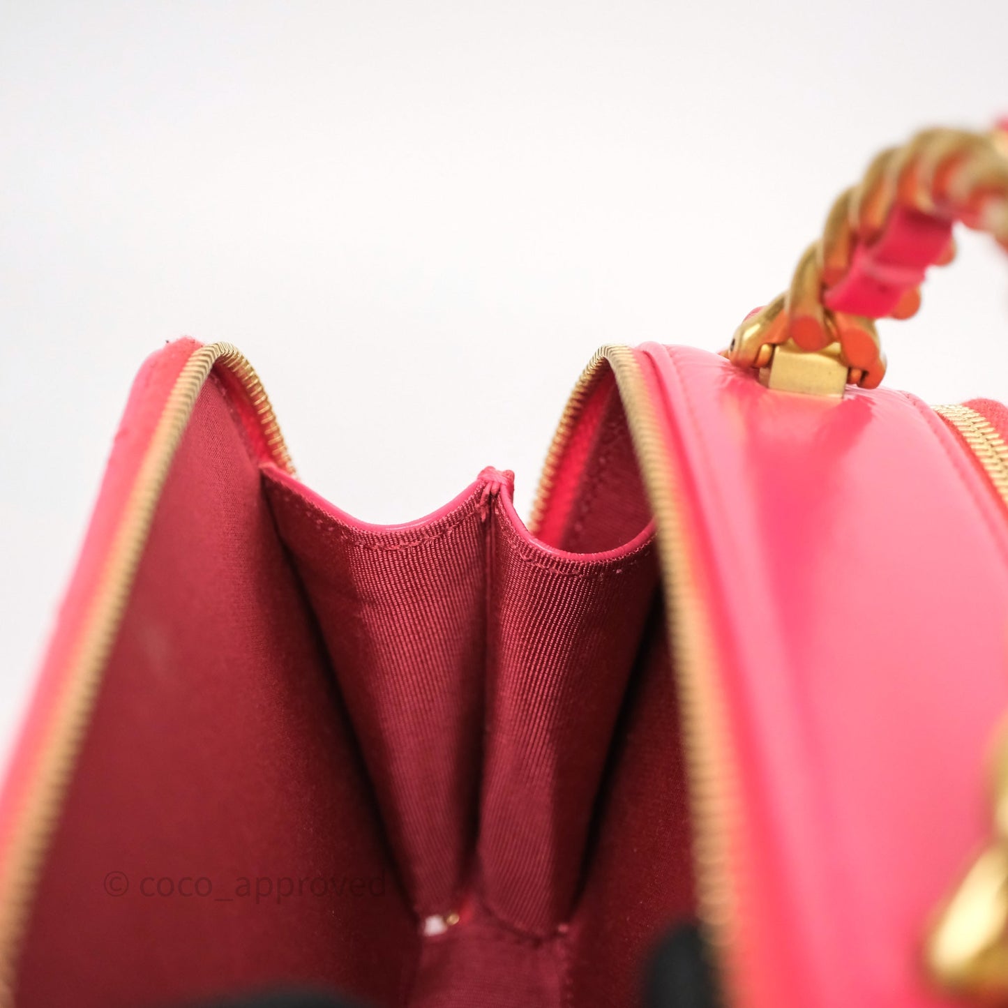 Chanel Small Top Handle Vanity Case Hot Pink Shiny Crumpled Calfskin Aged Gold Hardware